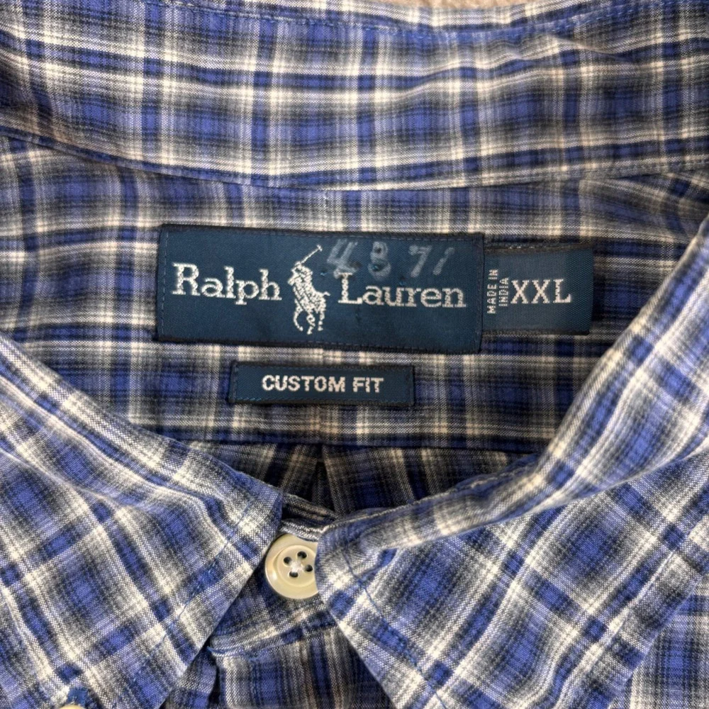 Ralph Lauren Blue Gray Custom Fit Plaid Button Down Shirt Men's Size XXL EUC